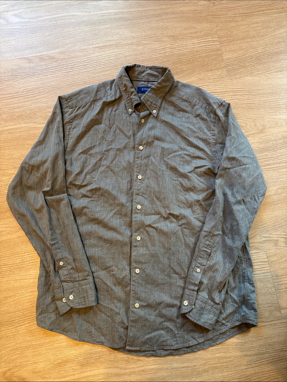 Eton Men’s XL Light Weight Slim Button Down Dress Shirt Luxury 100% Cotton Gray
